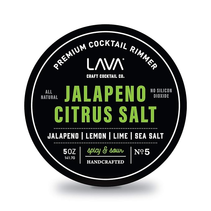 LAVA Premium Jalapeno Citrus Margarita Salt Cocktail Rimmer, All Natural Spicy Margarita Rimmer Salt, Sea Salt Rocks, Real Lime, No Silicon Dioxide, with Easy Screw-On Lid - 6oz