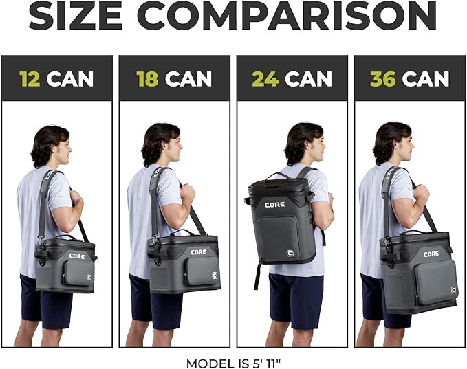 CORE Magnetic Leak Proof Soft Cooler with Waterproof Zipper | Insulated Bag Portable Ice Chest Box | Best Soft Cooler for Food & Beverages for Tailgating, Car Camping, Travel, and Family Beach Picnics