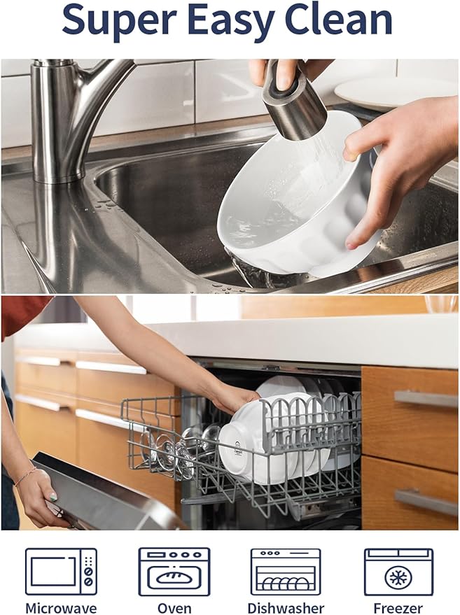 16 OZ Ceramic Soup/Cereal Bowls - White Bowls Set of 6 -Round Bowls for Cereal, Soup, Ice Cream, Fruit, Pasta, Salad, Rice - Dishwasher & Microwave Safe