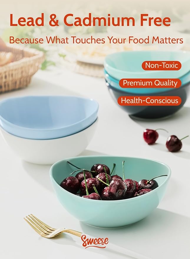 Sweese 18 oz Porcelain Bowls Set - 6 Inch, Set of 6, Multi-Color for Cereal, Soup, Salad - Microwave Dishwasher Safe