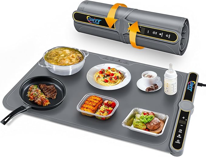 Food Warming Mat, 9 Temperature Modes & Upgraded Electric Heating Wire Full Surface Heating, Portable Warming Mat for Food, 6-Hours Auto Shut-Off Food Warming Mat for Buffet, Parties