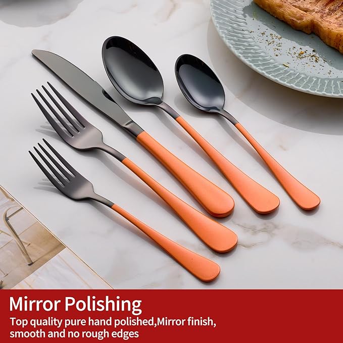 20-Piece Pink and Black Stainless Steel Silverware Set - Dinner Knives, Forks, Spoons - Dishwasher Safe