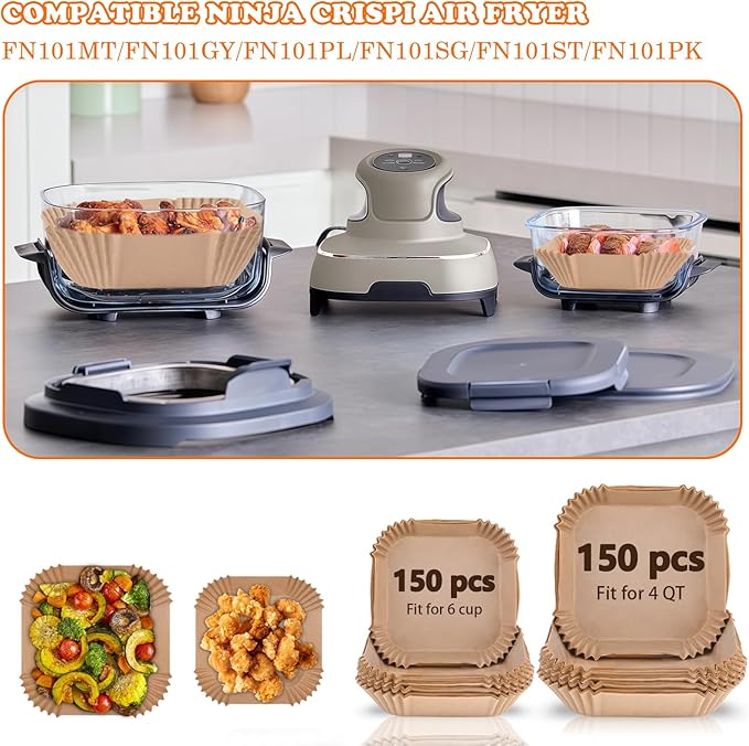 WMKGG 300 PCS Air Fryer Liners for Ninja Crispi, Parchment Paper Accessories for Ninja Crispi 4-in-1 Portable Glass Air Fryer Cooking System