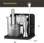 Crystal Cocktail Mixing Glass Set with Bamboo Stand - 22 Oz 650ml - Thick and Sturdy Bottom, Durable and Seamless Design with Bar Accessories