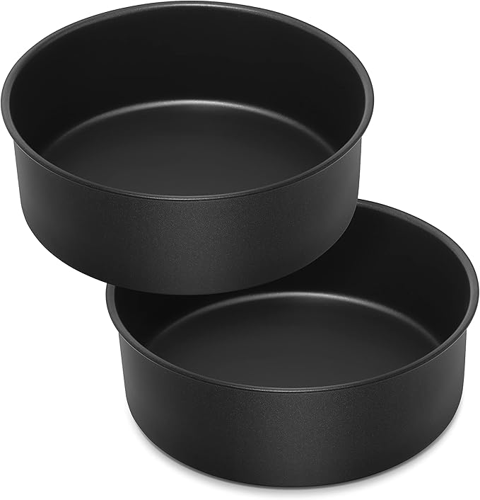 E-far 8 x 3 Inch Cake Pan Set of 2, Nonstick Stainless Steel Round Cake Pans Tin for Baking Birthday Wedding Layer Cakes, Stainless Steel Core & Non-toxic Coating, Deep & Straight Side