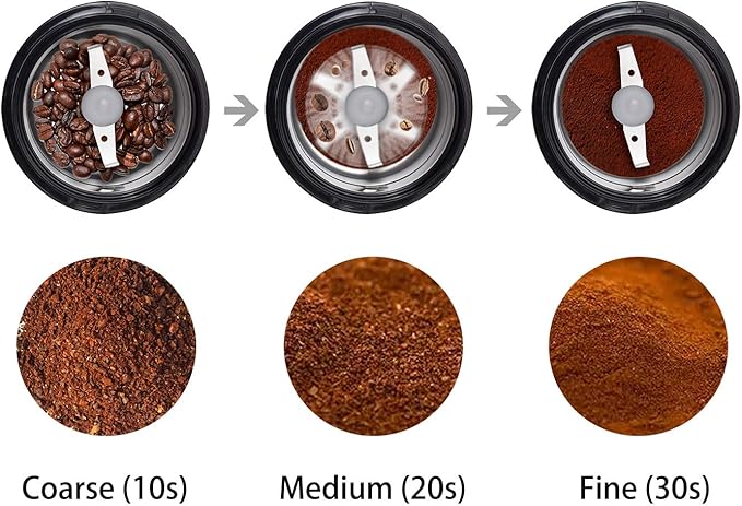 DR MILLS DM-7441 Coffee Grinder Electric, Coffee Bean and Dried Spice Grinder, One Touch Operation, Blade and cup made with SUS304 stainless steel (Black)