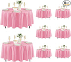 Fitable 8 Pack Round Tablecloths: Stain Resistant Wrinkle Free Circle Table Clothes, Washable Reusable Polyester Table Covers for Wedding Party Birthday Banquet Reception(Pink, 84 Inch)
