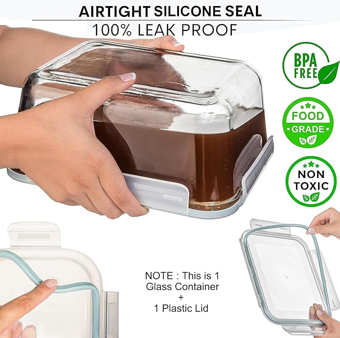 Razab 3300 ml / 112 oz Large Glass Food Storage Containers with Lids, Airtight, Leakproof, BPA Free - Ideal for Meal Prep, Store Leftover & Lunch, Baking Casserole - Freezer, Microwave & Oven Safe