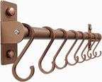 Dseap Kitchen Utensil Holder Hanger, Pot and Pan Rack Wall Mounted, Kitchen Rail with 8 Hooks for Hanging Cooking Utensils, Mugs, Spoons, Wall Mounted, Antique Copper