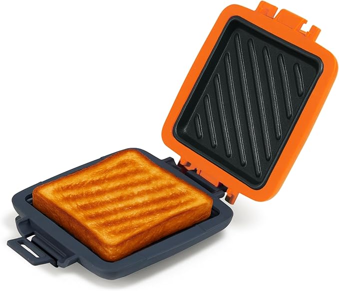 Microwave Toastie Sandwich Maker, Snack Maker & Panini Press, Removable Non-Stick Plates Silicone Microwavable Cookware, Heatwave Technology, Orange