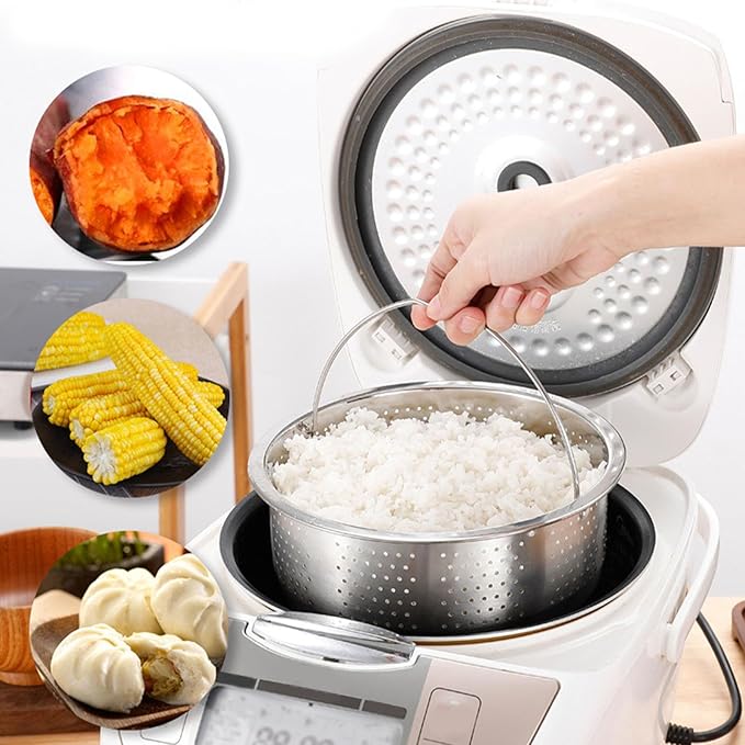 TOPINCN Steam Basket, Stainless Steel Steam Basket with Handle Sugar Removal Rice Cooker Insert Steaming Rack Steamer Cookware Steamer for Cooking (13.8cm)