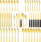 48-Pack Gold Silverware Set with Steak Knives, Stainless Steel Tableware Cutlery Spoons Forks Kit, For Buffet Kitchen Restaurant Hotel, Kitchen Flatware Utensils Set, Mirror Polished