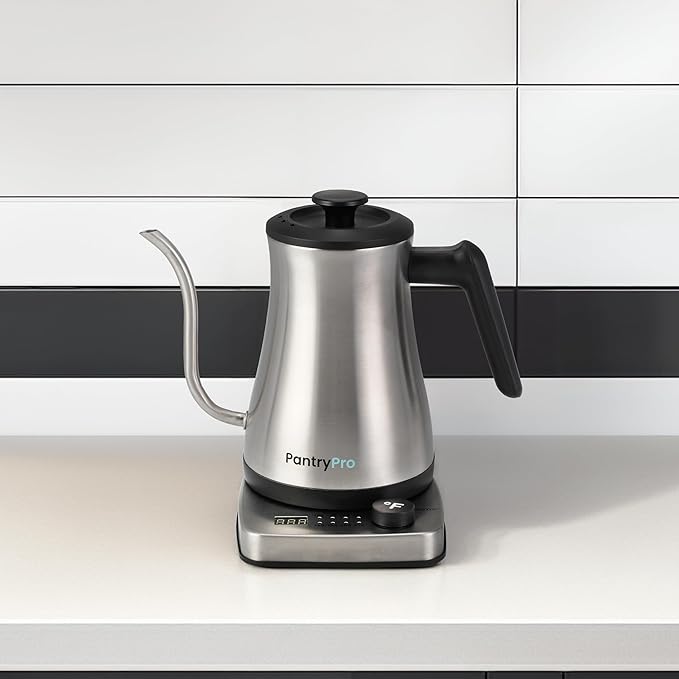 1.0L 1500W Gooseneck Electric Kettle - Stainless Steel Interior - Rapid-Boil - Auto Shut-Off, Boil-Dry Protection, Temperature Control, LED Indicator - Silver by The Display Guys