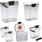 Progressive ProKeeper Baker's Airtight Kitchen Storage Canister Container Set for Flour, Sugar & More, Keeps Ingredients Fresh, with Accessories (Black Latches, 6- Piece)