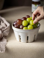 Gomakren Fruit Bowl with Holes, Ceramic Berry Basket Set of 2, 5.8 Inch Round Fruit Basket for Kitchen, Berry Containers Colander - Farmhouse Kitchen Decor, White