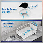 Dish Drying Rack, Space-Saving Dish Rack, Dish Racks for Kitchen Counter, Drying Rack Kitchen with Removable Utensil Holder, and Automatic Drainage Drainboard, 11''W x 15''L, White