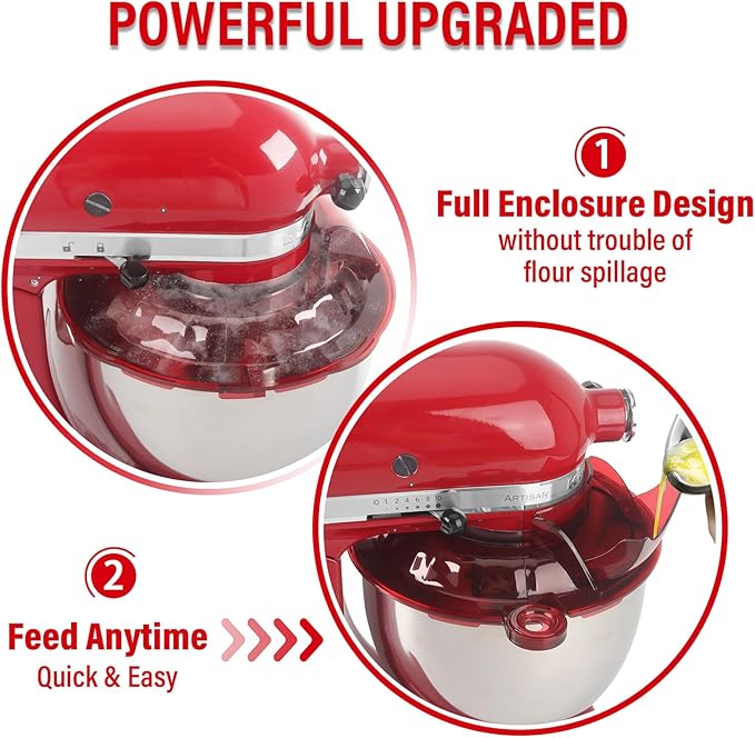 Pouring Shield for KitchenAid Tilt Head 4.5-5 QT (for Stainless Steel Bowls Only), for Kitchen aid Accessories and Attachments, Fully Enclosed Foldable Lid Mixer Bowl Cover, Not For Bowl Lift (Red)