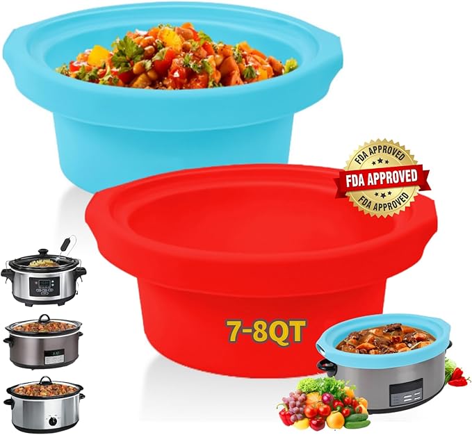 Slow Cooker Liners fit Crock Pot 7-8 QT,Maywe Tanso for Crock Pot Liners For 7-8 Quart Oval or Round Slow Cookers,Reusable & Leakproof Silicone Slow Cooker Liner For Crockpot,Dishwasher Safe BPA Free