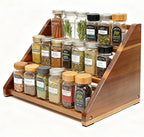 Acacia Wooden Spice Rack for Countertop - 3 Tiered Spice Rack Organizer for Cabinet - Kitchen Spices Organizers Holds 24 Jars - Spices Shelf for Kitchen Storage Pantry Seasoning Organizer