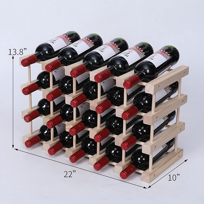 Wine Rack Small countertop Cabinet Stackable Storage Wooden freestanding Floor Wine Holder (20 Bottles)