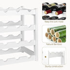 VASMIA Wine Rack, 4-Tier Bamboo Wine Racks Countertop,Sturdy and Durable Wine Storage Cabinet Shelf,16 Bottles Wine Holder for Kitchen Pantry, White