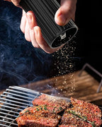 Pepper Grinder Mill, Professional Grade Manual Pepper Grinder, High Output Heavy Duty Pepper Mill Grinder, Refillable, Aluminum Matte Black, Stainless Steel Burrs, Adjustable Coarseness Grind Settings