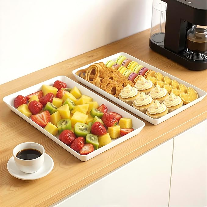 WOWBOX 6 pcs Serving Tray for Entertaining, Serving Platters for Fruit, Cookies, Dessert, Snacks, Reusable Plastic Trays for Serving Food and Pantry Organization in Kitchen & for Parties
