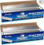 Rhino Aluminum Foil Heavy Duty - 18 x 525 sf, 25 Microns Thick (Pack of 2) Foil Aluminum Roll - Commercial Grade & Extra Thick, Strong Enough for Food Service Industry