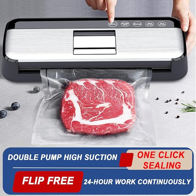 85KPa Vacuum Sealer Machine, One-Touch Automatic Food Sealer with 15 Bags, Dry/Moist/Seal/Manual/External Vac, 7MM Heating wire, Compact Easy-Clean for Food Storage and Sous Vide