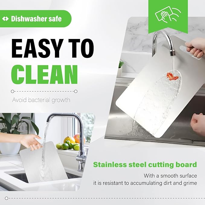 Stainless Steel Cutting Board, Double Sided Cutting Boards for Kitchen, SUS 316 Food-Grade Non Toxic Stainless Steel Chopping Board for Meat, Fruit and Vegetable (15.6 x 10.8 in)