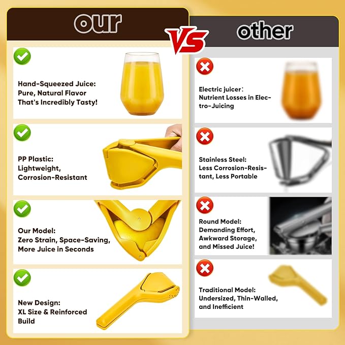 Manual Lemon Squeezer, Easy-to-Use, Very Sturdy, Lemon Juicer Squeezer to Squeeze Lemons, Yellow, HomeyVenture