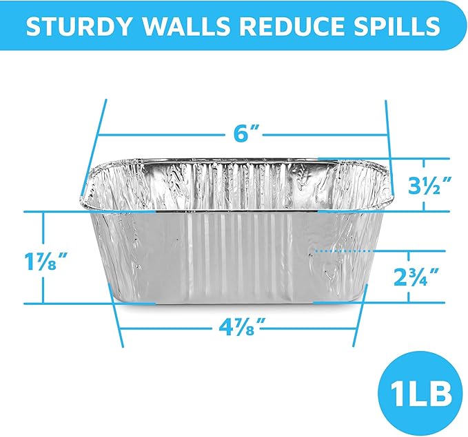 MontoPack Aluminum Disposable Loaf Pans | Deep Standard Size 6" x 3.5" Extra Thick Foil Bread Containers for Baking, Food Storage & Takeout | Eco-Friendly & Recyclable | Bulk 50-Pack 2 Pound Trays