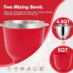 Kitchen in the box Stand Mixer, 4.5QT+5QT Two bowls Electric Food Mixer, 10 Speeds 3-IN-1 Kitchen Mixer for Daily Use with Egg Whisk,Dough Hook,Flat Beater (Matte Red, 5QT)