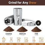 JavaPresse Manual Stainless Steel Coffee Grinder - 18 Adjustable Settings, Portable Conical Burr Grinder for Camping, Travel, Espresso - With Hand Crank