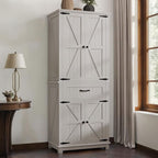 YITAHOME 72.6" H Farmhouse Kitchen Pantry Cabinet, Freestanding Tall Storage Cabinet with 4 Doors, Drawer and Adjustable Shelves, Tall Cupboard for Dining Room, Living Room, White Oak