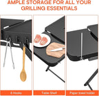 Grill Stand for Ninja Woodfire OG701, OG850, OG951, Portable Foldable Grill Table with Wheels & Side Shelf, 51" Large Space BBQ Table for Weber, Blackstone Griddle, Ooni Pizza Oven Accessories