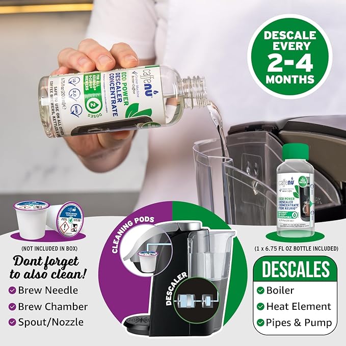 Keurig Compatible Descaling Solution. 1 Bottle of Descaler Solution. Descaling Kit Removes Limescale For Hotter Coffee. 2 Uses Descaler For Keurig Coffee Makers.