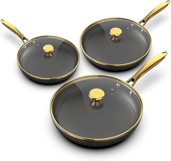 imarku Non Stick Frying Pans, Nonstick Cast Iron Skillets 3 Pcs - 8 Inch, 10 Inch, 12 Inch Frying Pans with Lid, Cast Iron Pan, Professional Nonstick Frying Pan, Chrismas Gifts for Women and Men