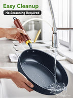 Nonstick Frying Pan, 9.5-Inch Enameled Carbon Steel Pan, Stay-Cool Wooden Handle Stir-Fry Pan, Non Toxic, PTFE & PFOA Free Oven-Safe, Season-Free Carbon Steel Skillet For All Stovetops