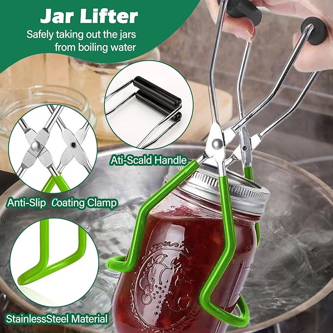 Cooking Utensils Canning Supplies Starter Kit - Beginner's Set with Canning Tools, Tongs, Jar Lifter, Funnel, Labels, Stainless Steel Water Bath Canning Pot Accessories, Pressure Canning Essentials