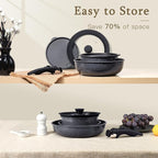 GiPP Ceramic Pots and Pans Set Non Stick, Nonstick Detachable Handle Cookware Sets, Healthy Non Toxic PFAS PFOA & PTFE Free, Dishwasher ＆Oven Safe, Induction Kitchen Pot and Pan, 15 Piece Grey