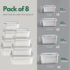 8 Set Fruit Storage Containers for Fridge with Colanders Dishwasher Safe, Leakproof Fruit and Vegetable Storage BPA-Free Plastic, Produce Storage Keep Berry Fruit Veggie Meat Fresh