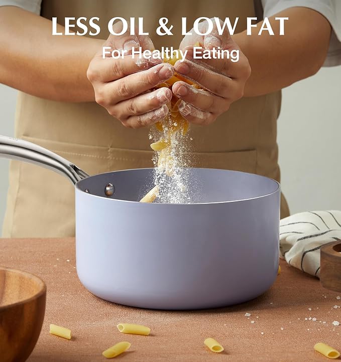 KOCH SYSTEME CS Nonstick Sauce Pan with Lid, 1 Quart Saucepan with Lid, 1 QT Nonstick Ceramic Small Sauce Pan with Stainless Steel Handle, Non-Toxic Ceramic Saucepan, Oven Safe, Purple