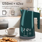 Temperature Control Electric Kettle, 5 Temp Presets, 2H Keep Warm,1.25L 1200W Fast Boil with LED Display, Cool-Touch Design with Auto Shut-Off, Cordless Design, Ideal for Tea and Coffee(Green）