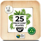 Palm Leaf Plate 10 Inch Bamboo Paper Plates Disposable 25 Dinner Square Party Plate Event Tableware Eco Biodegradable Compostable Wooden Best Alternative to Plastic, By KoalaLove