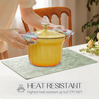 Romanstile Vinyl Placemats Set of 8-12 X 18 Inch - Heat Resistant Non-Slip Embossed Floral Place Mats 100% Waterproof Oilproof Wipeable Faux Leather Table Mats for Kitchen/Dining/Party, GrassGreen