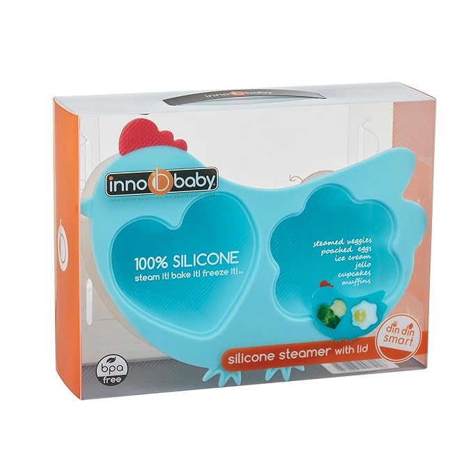 Innobaby Din Din Smart Silicone Chicken Steamer with Lid for Children, Blue (SIL-CKS01)