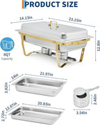Garvee Chafing Dishes for Buffet Set of 2, 8QT Buffet Servers and Warmers Set with Lid & Foldable Frame, Rectangular Stainless Steel Chafer Food Warmer for Parties Wedding Catering Supplies, Gold