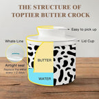 HIWX Cow Print Gifts Butter Crock with Lid for Countertop, Cowhide Ceramic French Butter Crock Keeper Dish for Counter with Water, Cow Lovers Gifts for Women
