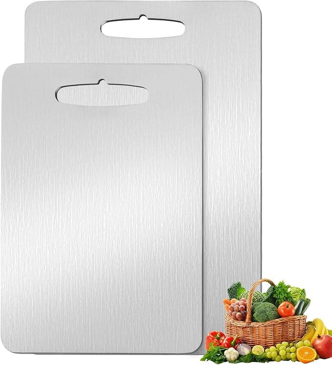 2 Pack Titanium Cutting Board, 2025 New Upgrade 100% Pure Titanium Cutting Boards for Kitchen, Hygiene & Durability Non Stick Chopping Board, Double sided Cutting Mat, Easy to Clean （M & L）